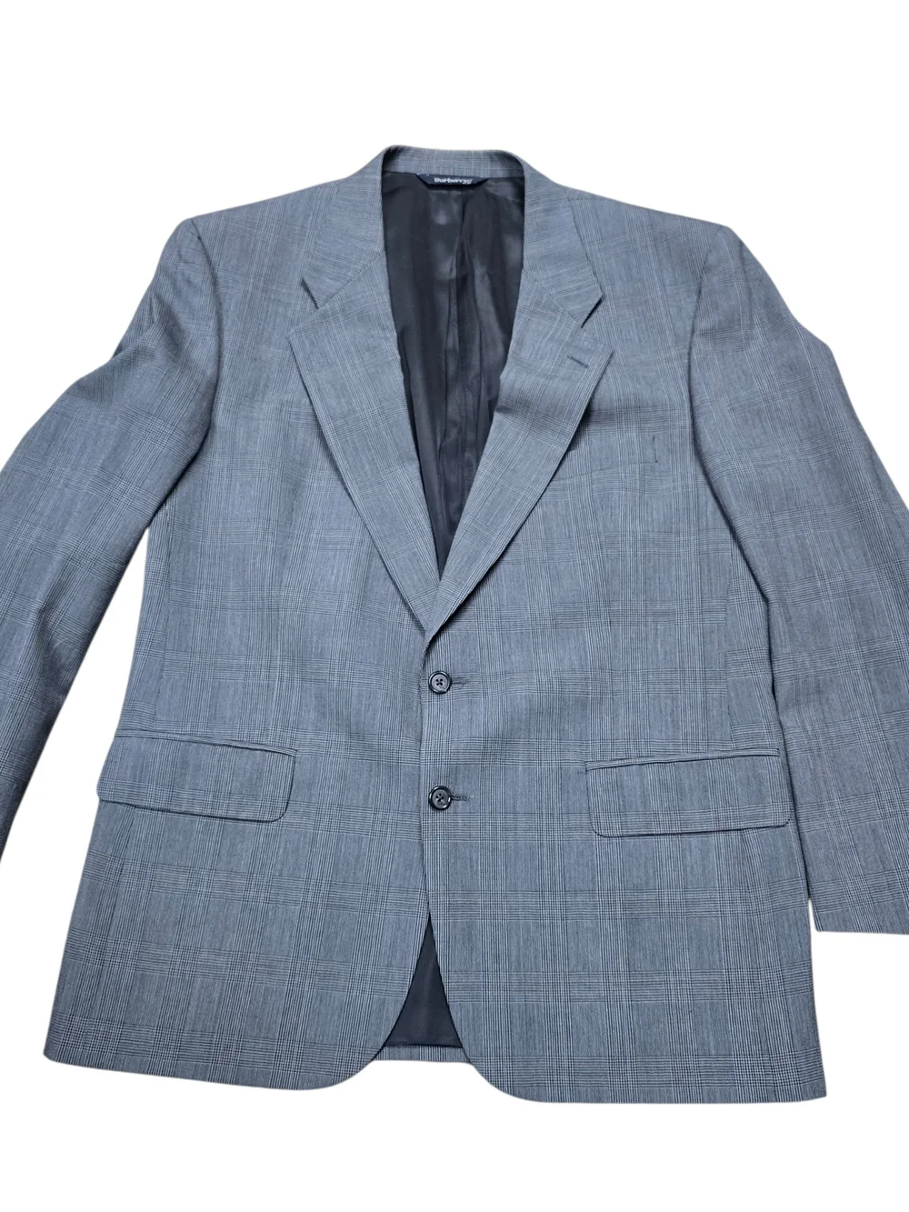Vintage Burberrys Saks Fifth Ave Wool Blazer 44R Blue Gray Glen Plaid